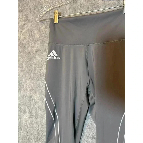 Womens Adidas Player ID PrimeGreen Gray White Legging Medium Cropped - Picture 2 of 5